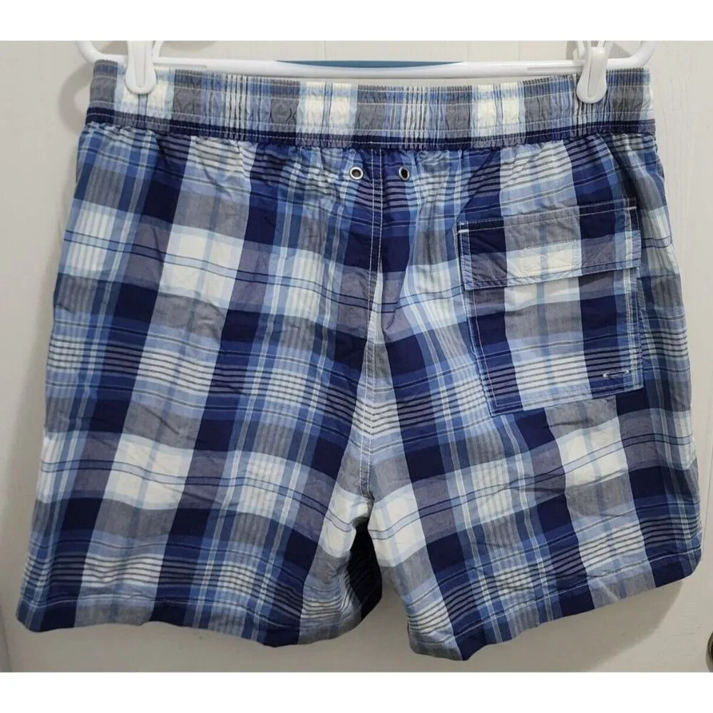 Polo Ralph Lauren Blue Plaid Drawstring Swim Shorts Trunks Size M‎ Yellow Pony
